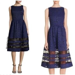 Alice + Olivia Odelia Midlength Blue Lace Dress